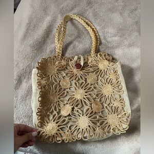 Vintage Woven Raffia Straw Tote Bag